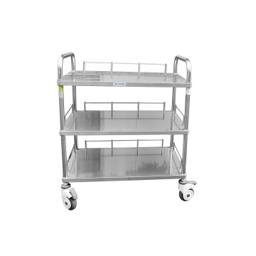 Stainless Steel Hospital Nursing Medicine Trolley with Three Drawers